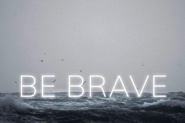 Free Vector be brave white neon word vector typography