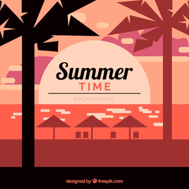 Free Vector beach background at sunset in flat design