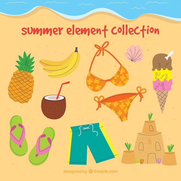 Beach background with flat elements in top view