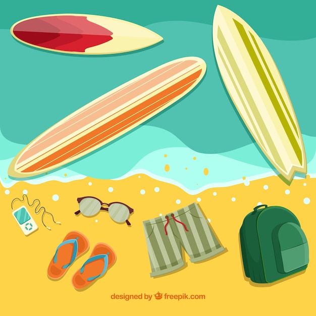 Beach background with flat elements in top view