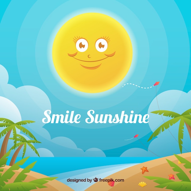 Free vector beach background with smiling sun