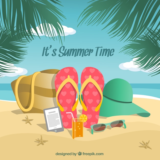 Free Vector beach background with summer accessories