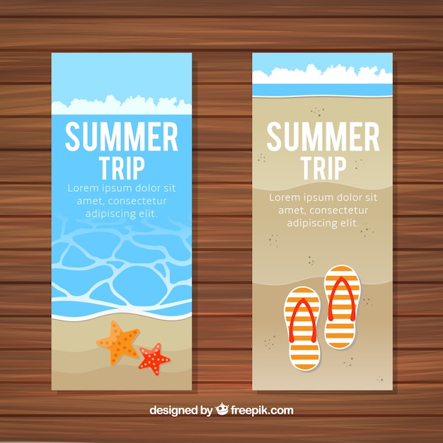 Free Vector beach banners with flip flops and starfish