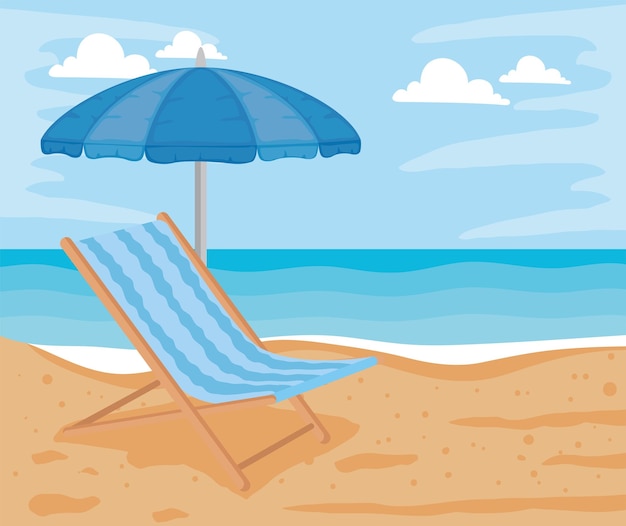 Free vector beach chair and umbrella scene