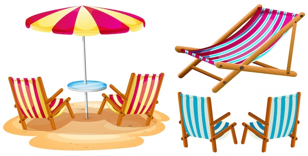 Beach chairs and umbrella