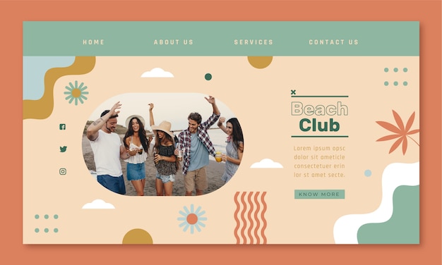 Free Vector beach club entertainment  landing page template