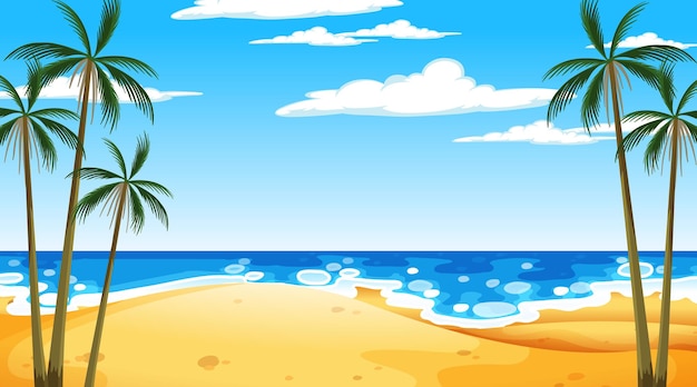 Free Vector beach at daytime landscape scene with palm tree