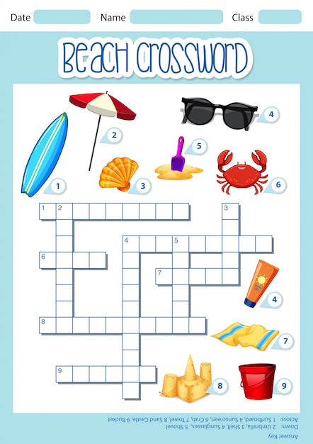 Free Vector beach element crossword template