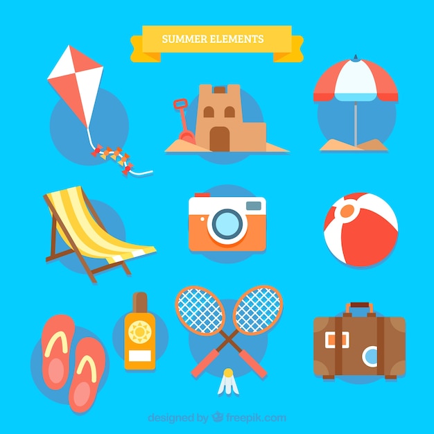 Free Vector beach elements collection with clothes in flat style