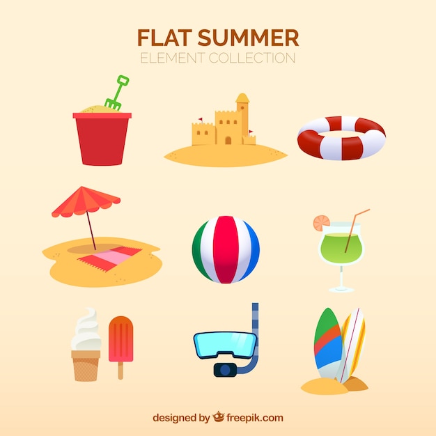 Free Vector beach elements collection with clothes in flat style