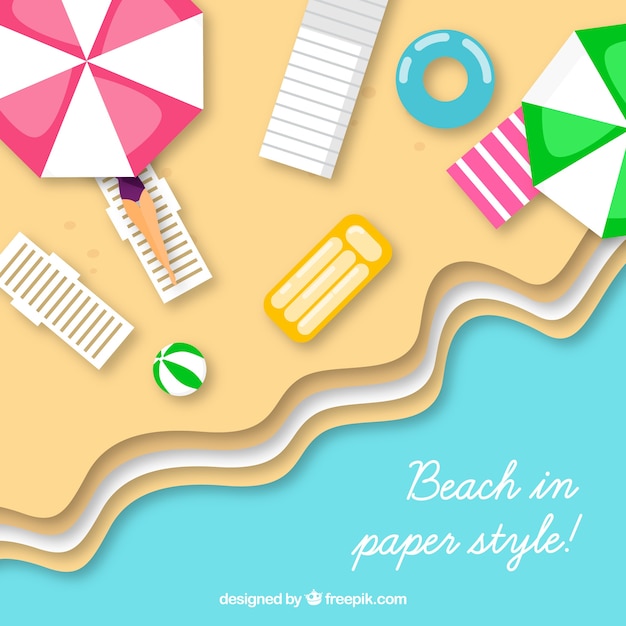 Free Vector beach from top background in paper style