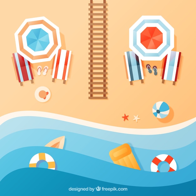 Free Vector beach from the top in paper style