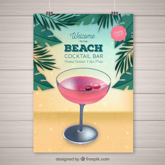 Free Vector beach party brochure with cocktail