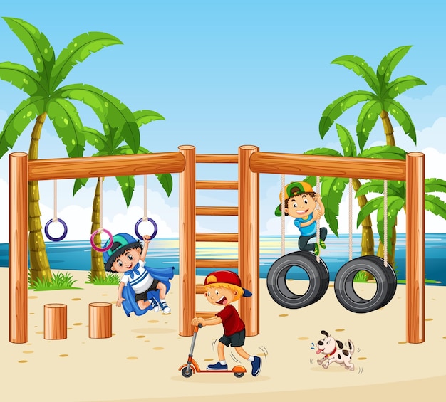 Free Vector beach playground with happy children