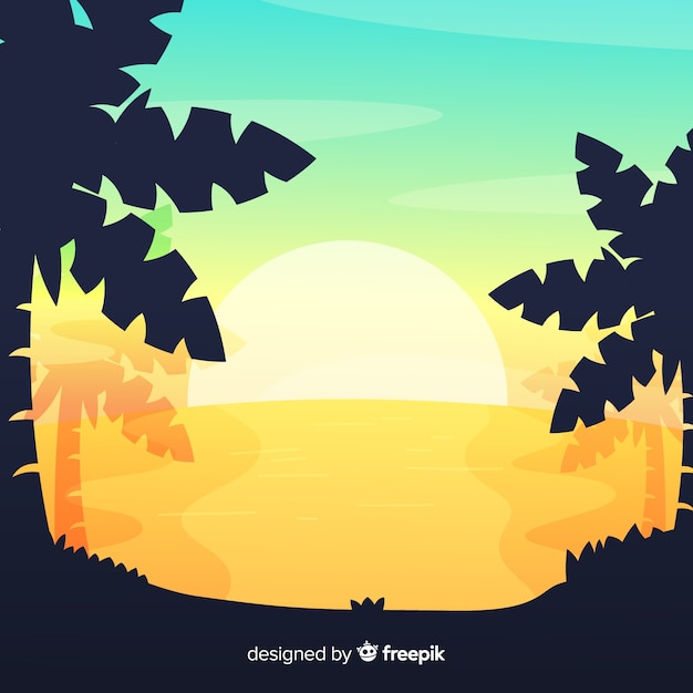 Free Vector beach sunset landscape background