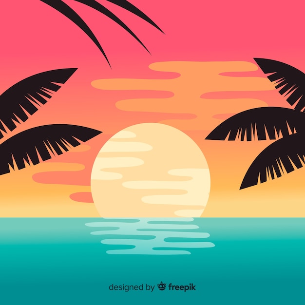 Free Vector beach sunset landscape background