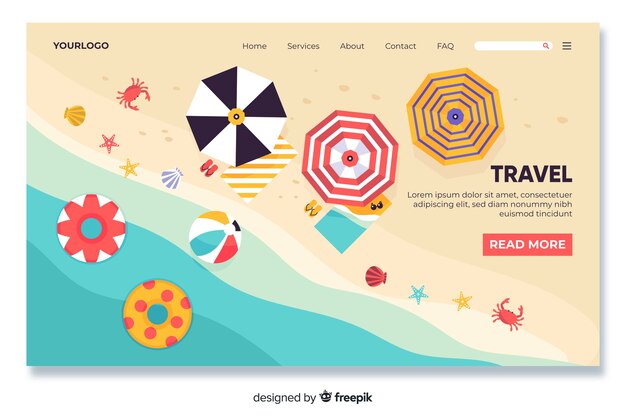 Beach themed travel landing page