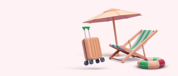 Free Vector beach umbrella with chairs in realistic style in pastel colours vector illustration