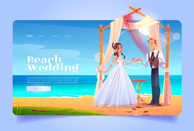 Free Vector beach wedding cartoon landing page