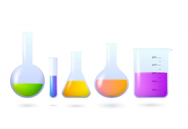 Free vector beakers and flasks with chemical set