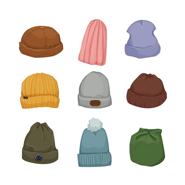 Free Vector beanie hat cap cartoon icons set vector