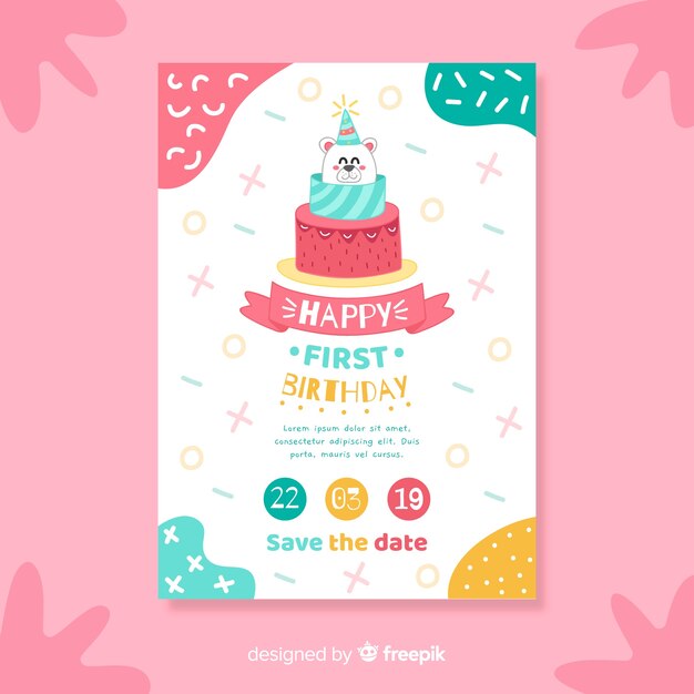 Bear cake birthday card template