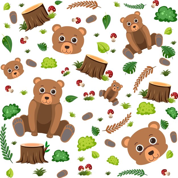 Bear cute animal seamless pattern