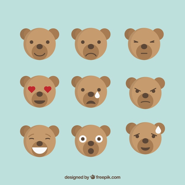 Free Vector bear emotions icon set, flat style