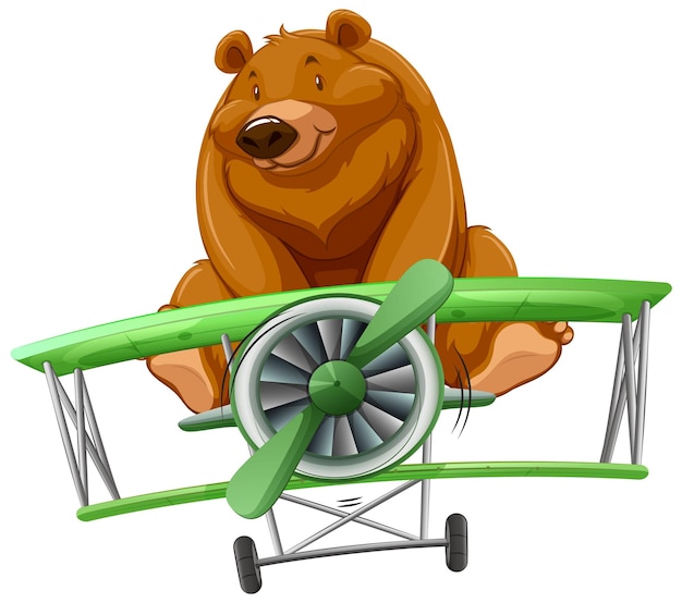 Free Vector bear flying a green biplane