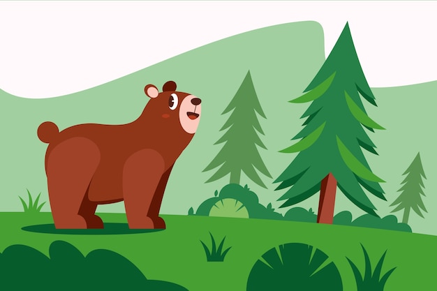 Bear hand drawn flat illustration