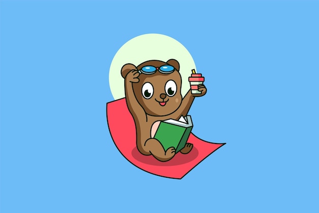 Bear Reading Books With Eyeglass in the Beach