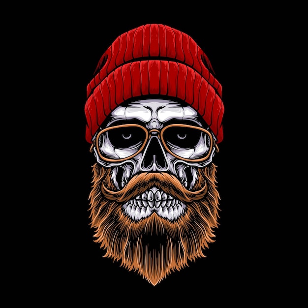 Bearded hipster skull vector logo