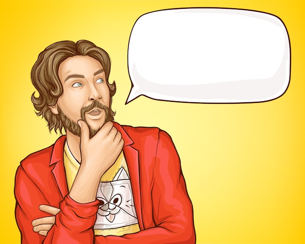 Bearded man in fashioned clothes and speech bubble