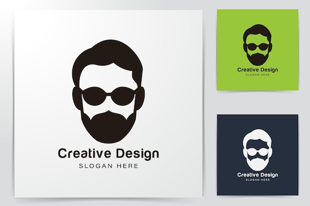 Free Vector bearded man using sunglass logo ideas. inspiration logo design. template vector illustration. isolated on white background