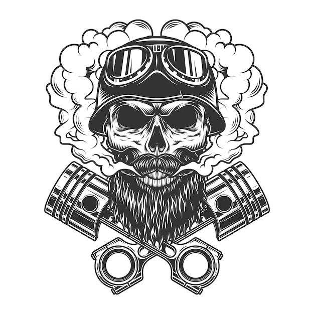 Bearded and mustached biker skull