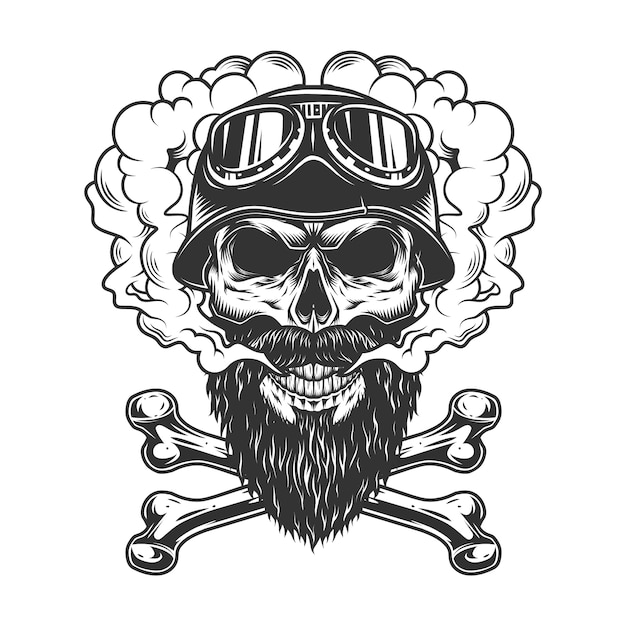 Free Vector bearded and mustached biker skull