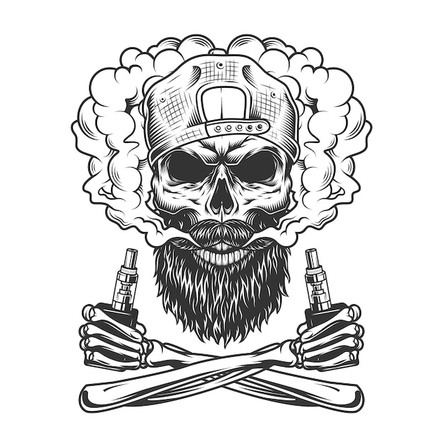 Free vector bearded and mustached hipster skull