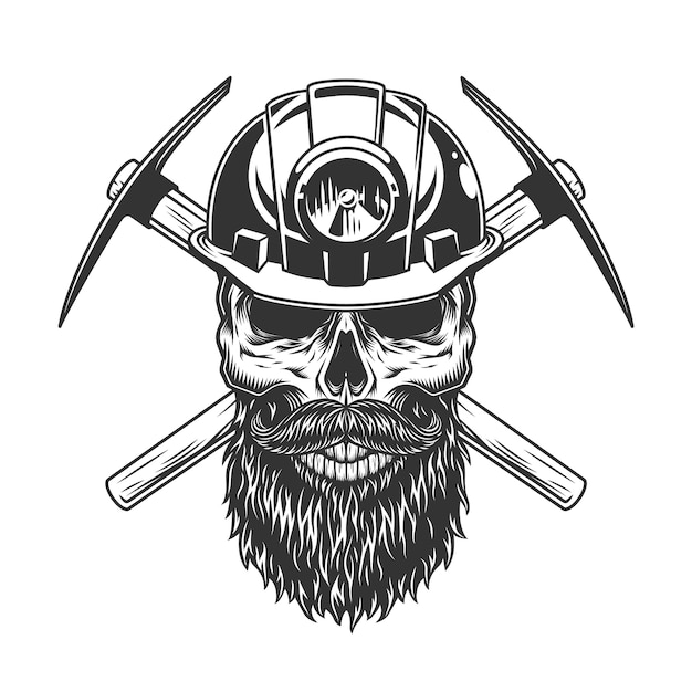 Free Vector bearded and mustached miner skull