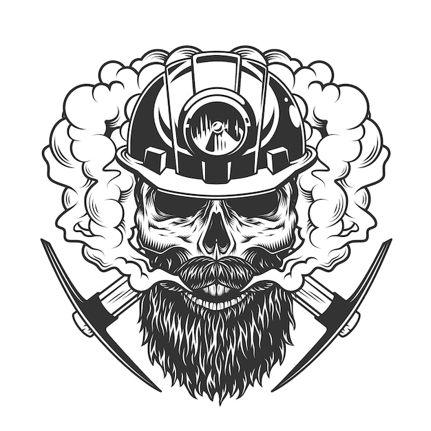 Bearded and mustached miner skull