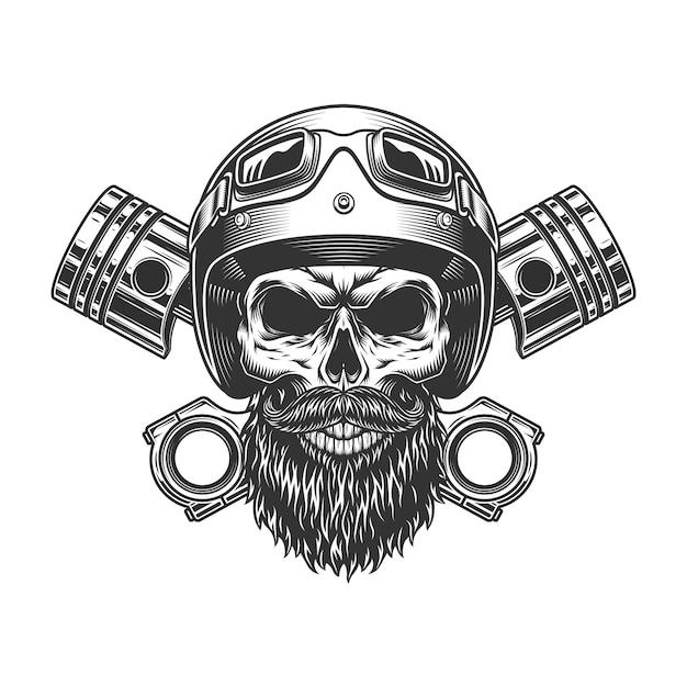 Free Vector bearded and mustached motorcyclist skull