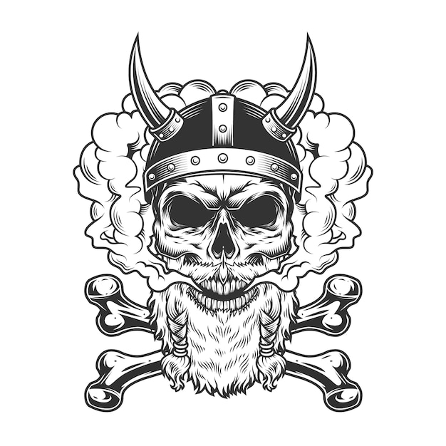 Bearded and mustached viking skull