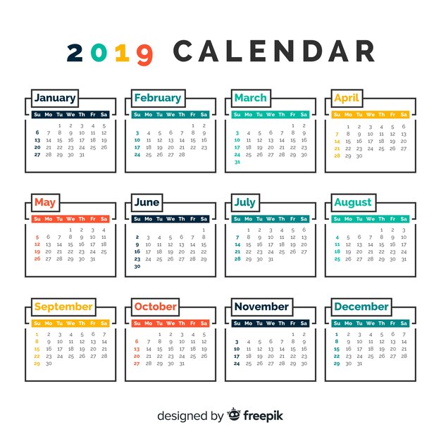 Beautiful 2019 calendar template