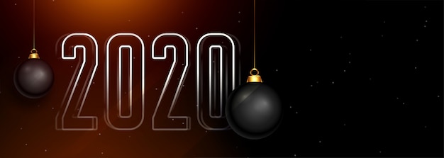 Beautiful 2020 dark happy new year banner with christmas balls