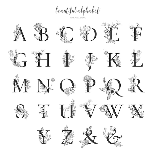 Beautiful Alphabet Collection with Hand Drawn Floral Ornaments