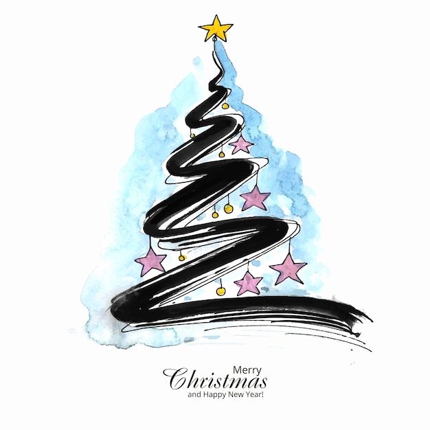 Free Vector beautiful artistic christmas line tree card background