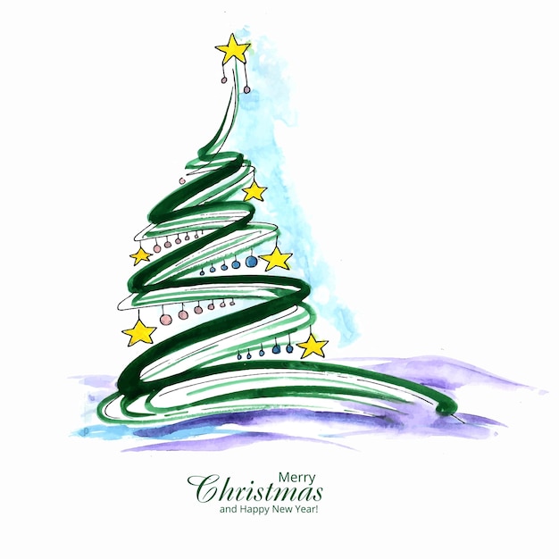 Free Vector beautiful artistic christmas line tree card background