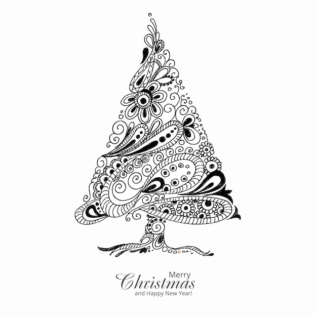 Free Vector beautiful artistic christmas line tree card background