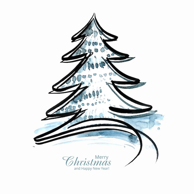 Free Vector beautiful artistic christmas line tree card design