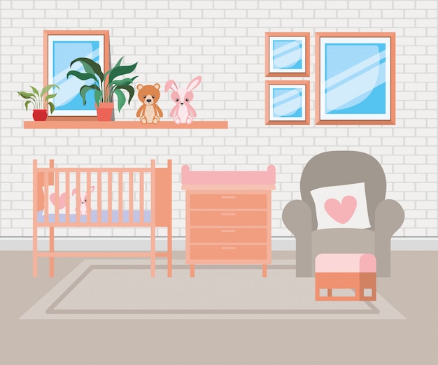 Free Vector beautiful baby bed room scene