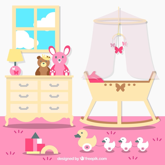 Free Vector beautiful baby room with pink wall